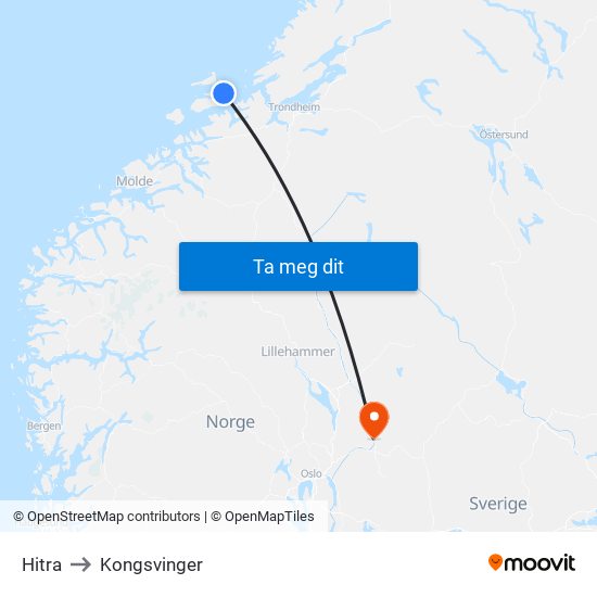Hitra to Kongsvinger map