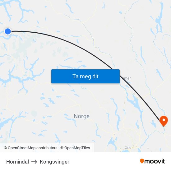 Hornindal to Kongsvinger map