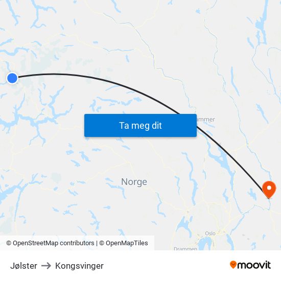 Jølster to Kongsvinger map