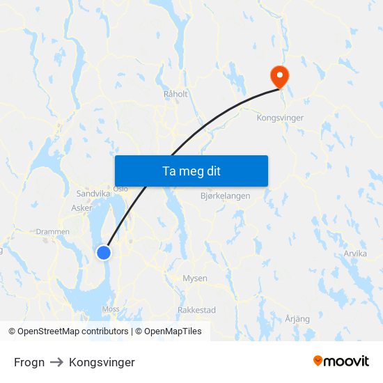 Frogn to Kongsvinger map