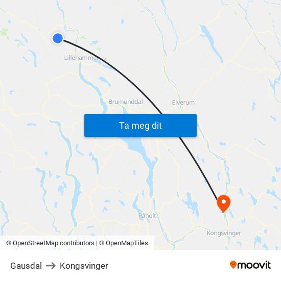 Gausdal to Kongsvinger map