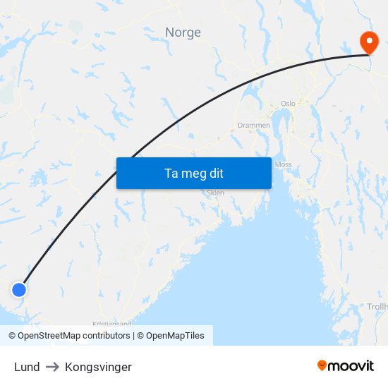 Lund to Kongsvinger map
