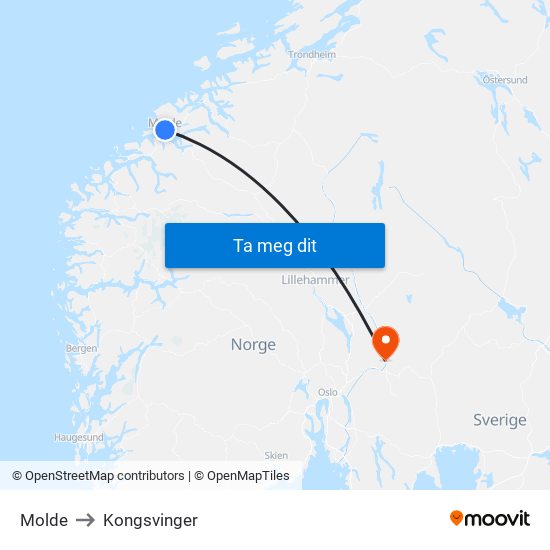 Molde to Kongsvinger map