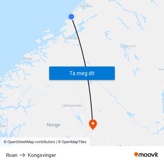 Roan to Kongsvinger map