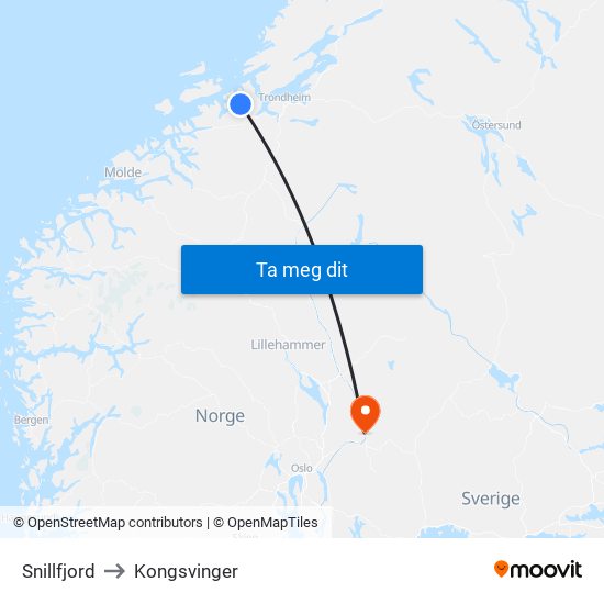 Snillfjord to Kongsvinger map