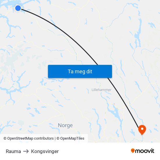 Rauma to Kongsvinger map