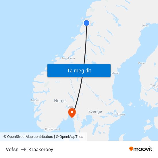 Vefsn to Kraakeroey map