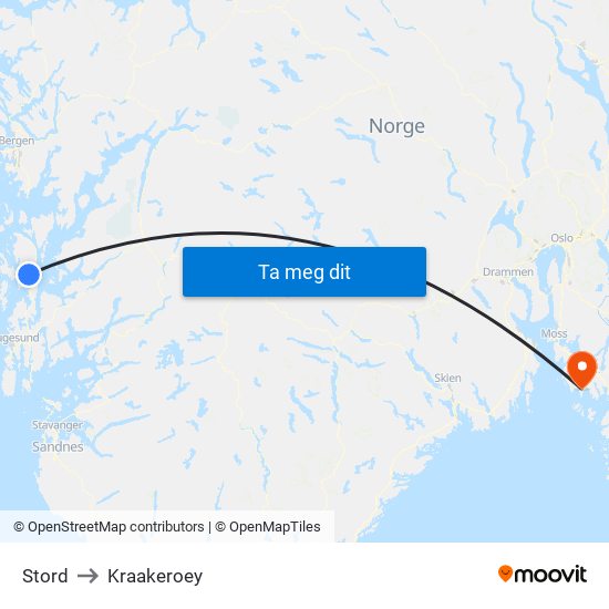 Stord to Kraakeroey map