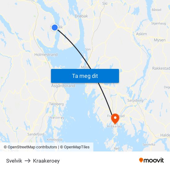 Svelvik to Kraakeroey map