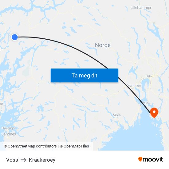 Voss to Kraakeroey map