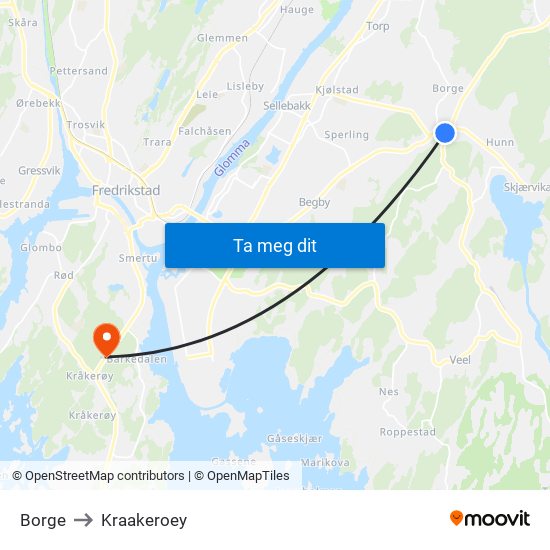 Borge to Kraakeroey map