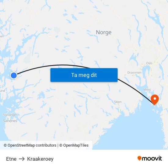 Etne to Kraakeroey map