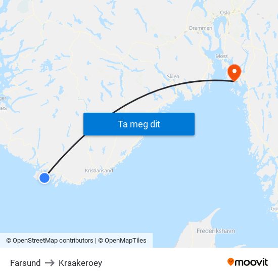 Farsund to Kraakeroey map