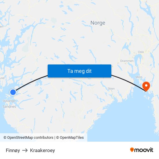 Finnøy to Kraakeroey map
