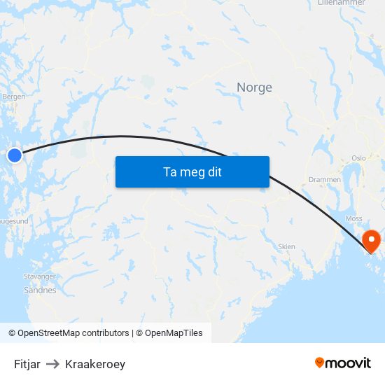 Fitjar to Kraakeroey map