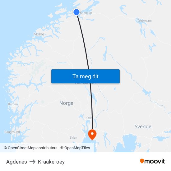 Agdenes to Kraakeroey map