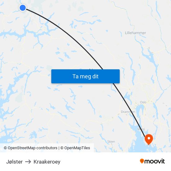 Jølster to Kraakeroey map