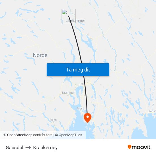 Gausdal to Kraakeroey map