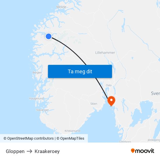 Gloppen to Kraakeroey map