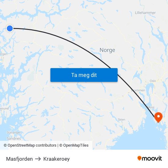 Masfjorden to Kraakeroey map