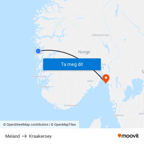 Meland to Kraakeroey map