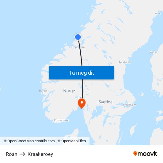 Roan to Kraakeroey map