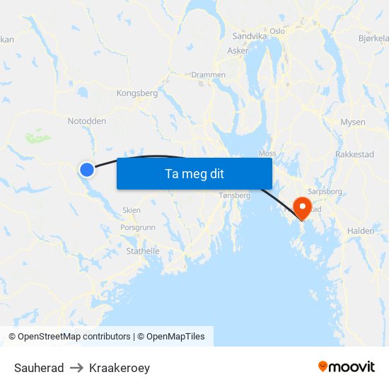 Sauherad to Kraakeroey map