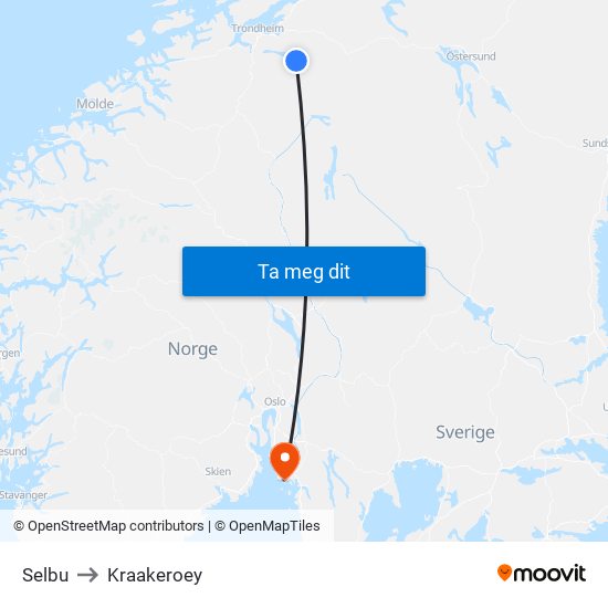 Selbu to Kraakeroey map