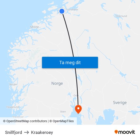 Snillfjord to Kraakeroey map