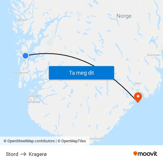 Stord to Kragerø map