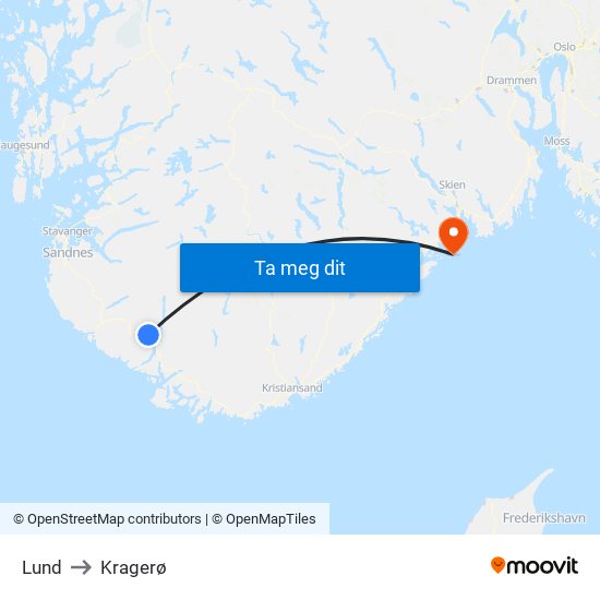Lund to Kragerø map