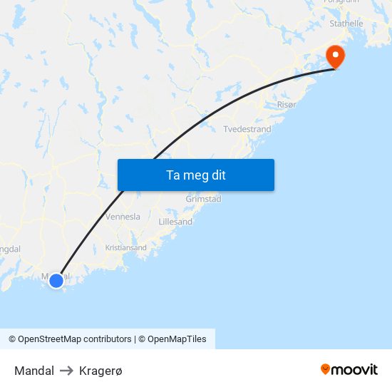 Mandal to Kragerø map