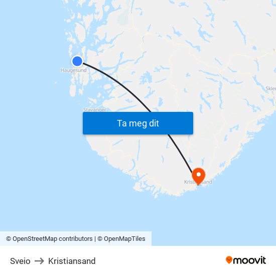 Sveio to Kristiansand map