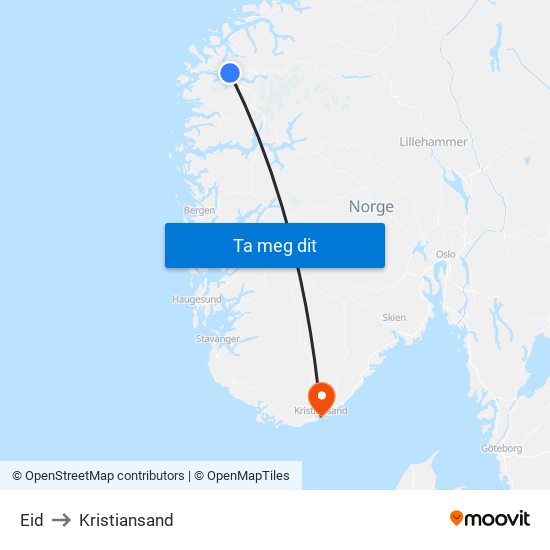 Eid to Kristiansand map