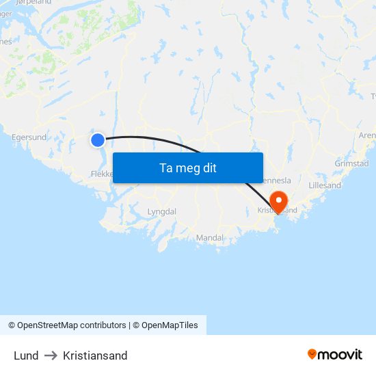Lund to Kristiansand map