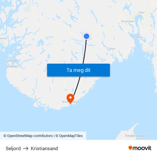 Seljord to Kristiansand map