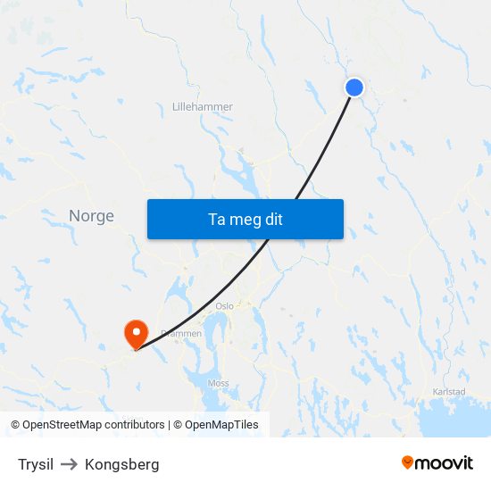 Trysil to Kongsberg map