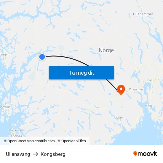 Ullensvang to Kongsberg map