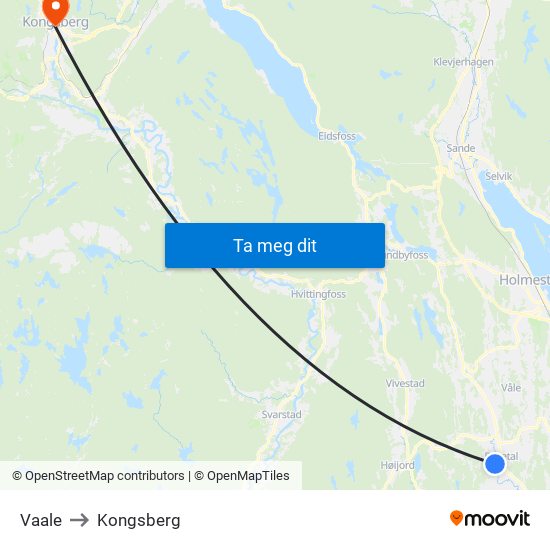 Vaale to Kongsberg map
