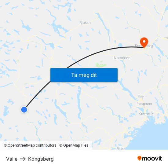 Valle to Kongsberg map