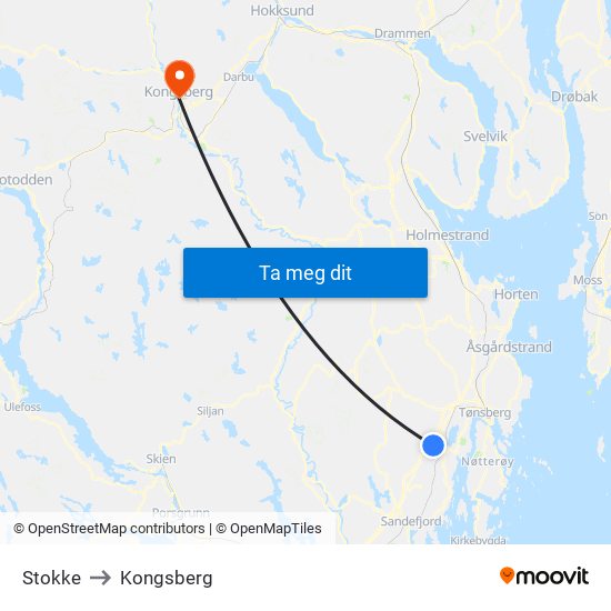 Stokke to Kongsberg map