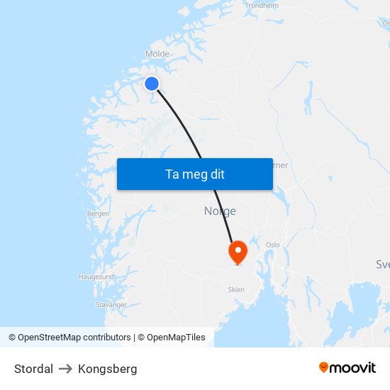 Stordal to Kongsberg map