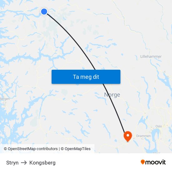 Stryn to Kongsberg map