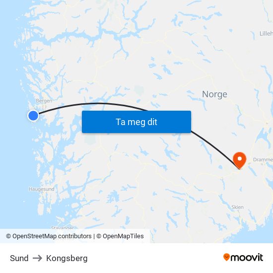 Sund to Kongsberg map