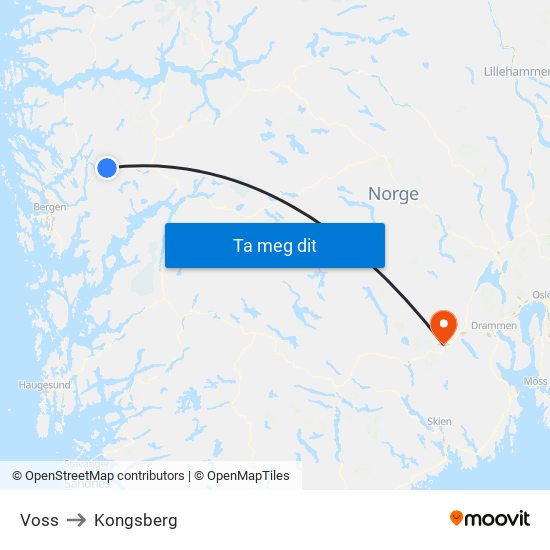 Voss to Kongsberg map