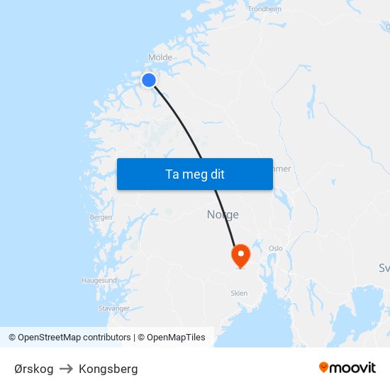 Ørskog to Kongsberg map