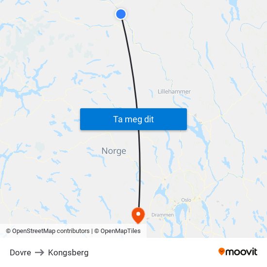 Dovre to Kongsberg map
