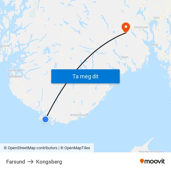 Farsund to Kongsberg map