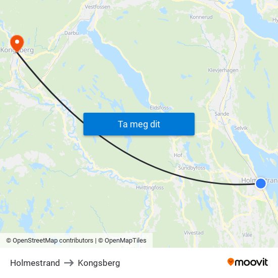 Holmestrand to Kongsberg map