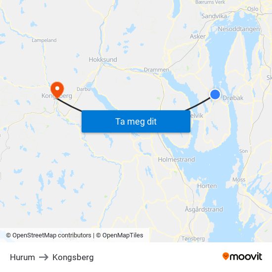 Hurum to Kongsberg map